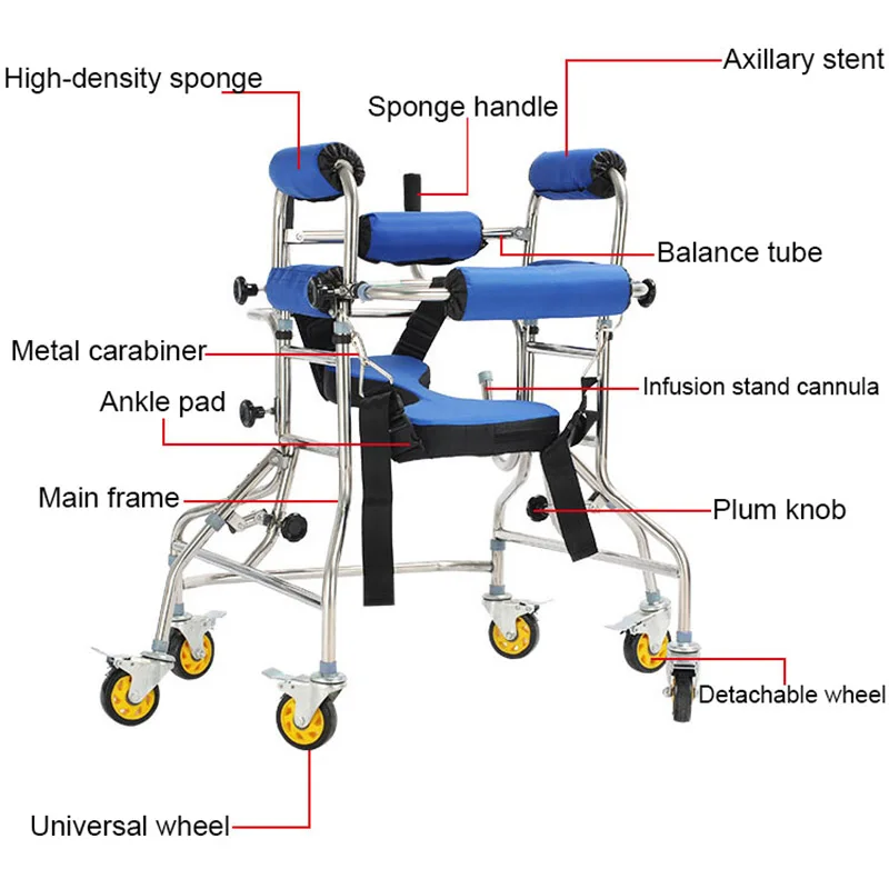 6 Wheels Child Walker Rollover Prevention Lower Limb Training Stand Kids Walking Bracket Stick Rehabilitation Instrument