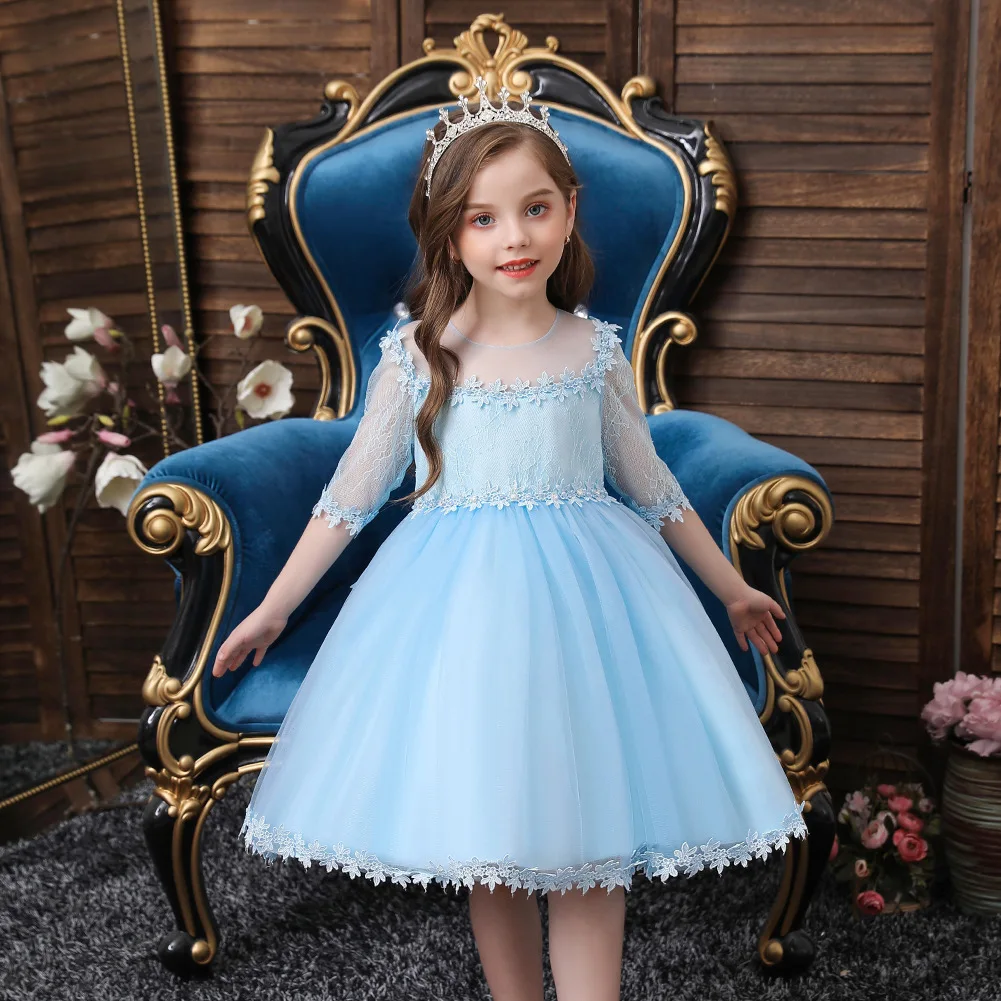 Beauty-Emily Lovely Flower Girl Dresses For Children Princess Girl Dress For Wedding Lace Party Gowns For Kids Middle Skirt