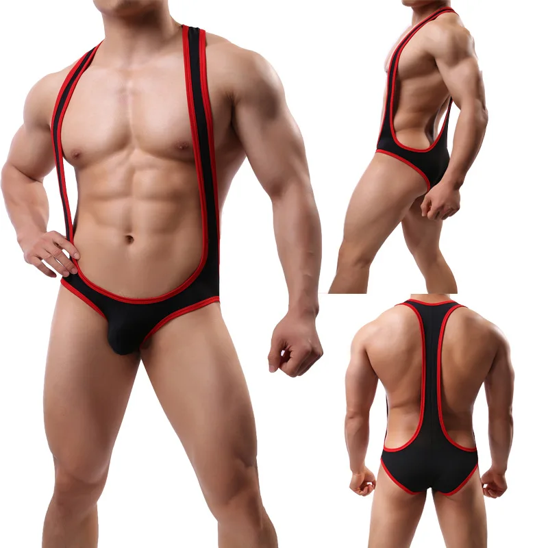 Mens Sexy Undershirt Fetish Gay Big Pouch Briefs Underwear Slim Wrestling Singlet Bodysuit One Piece Jumpsuit Leotard M L XL XXL