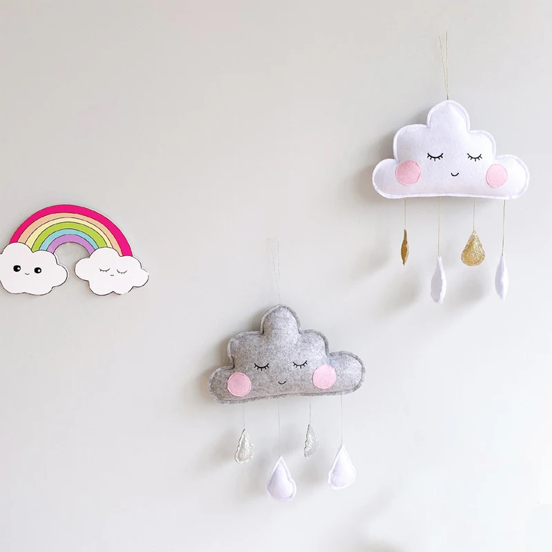 Nordic Baby Nursery Room Wind Chime Pink Smile Cloud Raindrop Wall Hanging Pendant Ornament Children Kids Room Decorations