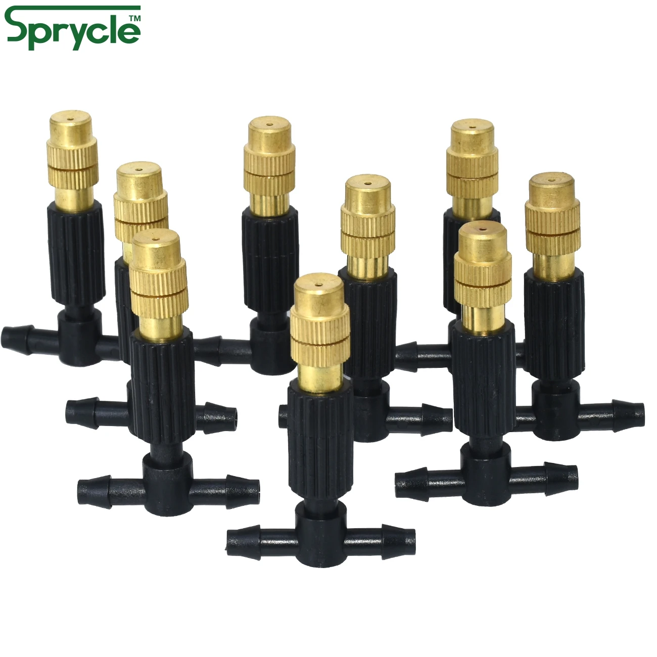 SPRYCLE 15-200PCS Garden 1/4'' Brass Misting Cooling Nozzle w Barb Tee Connector 4/7mm Adjustable Copper Watering Spray Atomizer