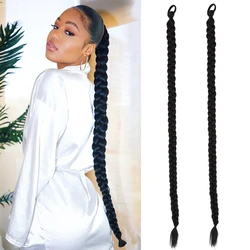 100cm 40 polegada super longo caixa enorme trança cordão rabo de cavalo peruca cauda pônei para preto feminino extensão do cabelo sintético