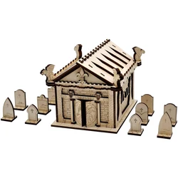 D&D Mausoleum Miniature with Tombstones and Sarcophagus Wood Laser Cut Fantasy Cemetery Terrain 28mm Scale Graveyard Scenery