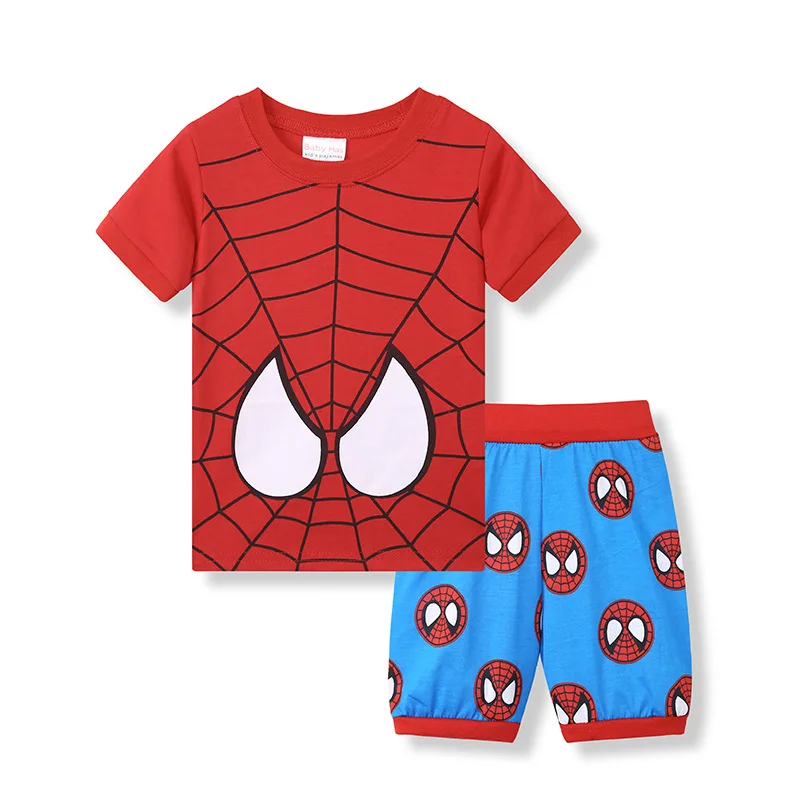 Summer New Boys Girls The Avengers Pajamas Set SpiderMan Short Sleeve Suit Cotton Cartoon Sleepwear Childrens Sets