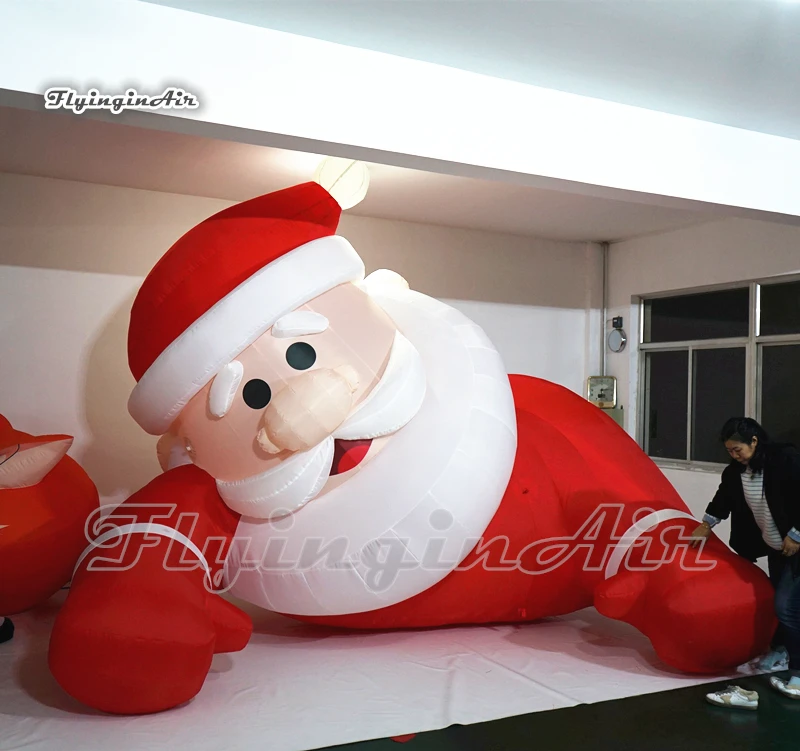 Christmas Outdoor House Decorative Giant Lighted Inflatable Santa Model Balloon With LED Light For Building Roof Decoration