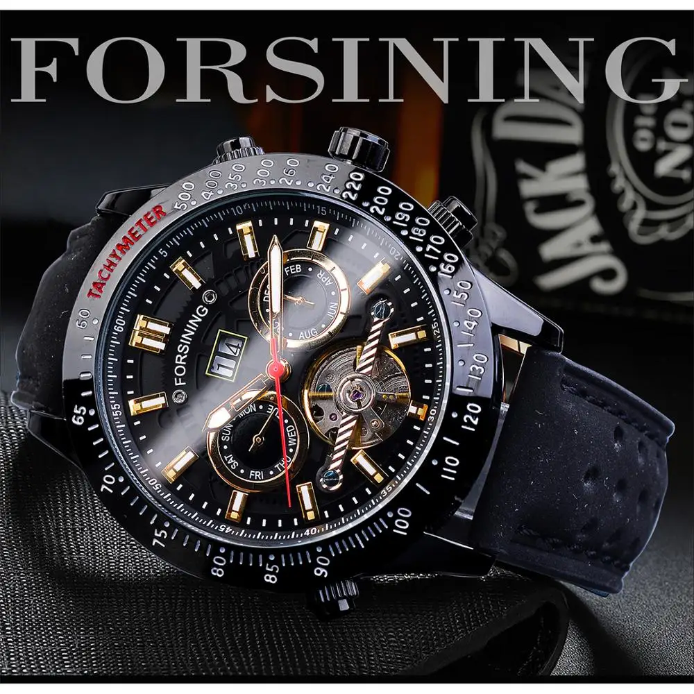 Forsining Automatic Mechanical Watch For Men Waterproof Date Week Display Tourbillon Clock Leather Band Fashion Erkek Kol Saati