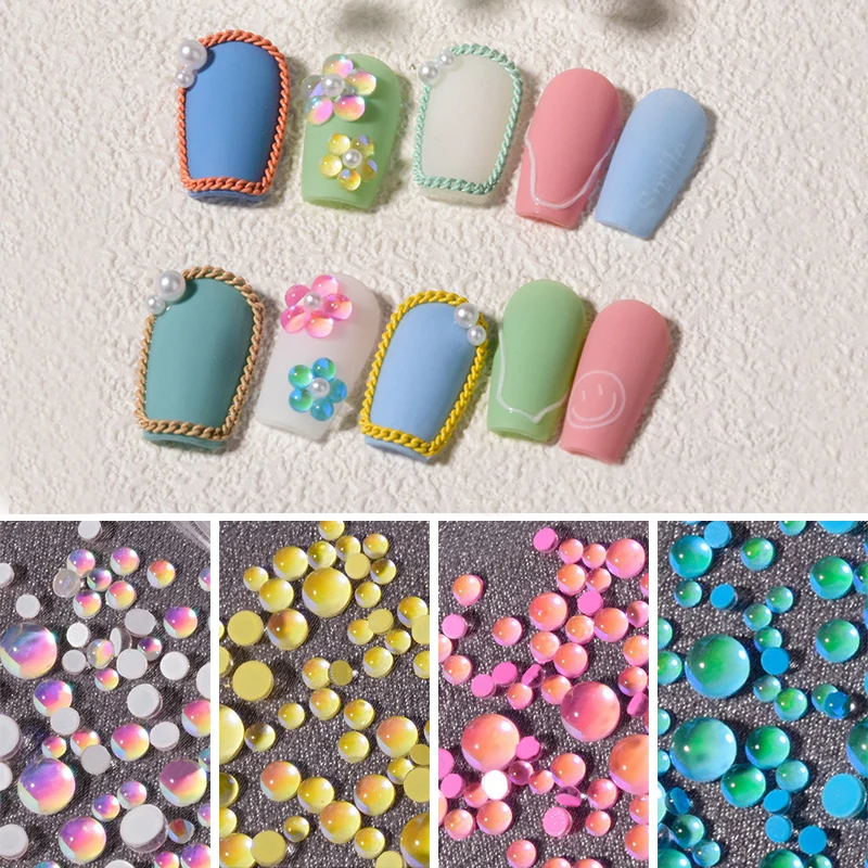 Gemischte Größe Bonbon farben Meerjungfrau runde Glas Kristall perlen ab 3d Nail Art Strass DIY Flatback Acryl Steine Nagel dekoration