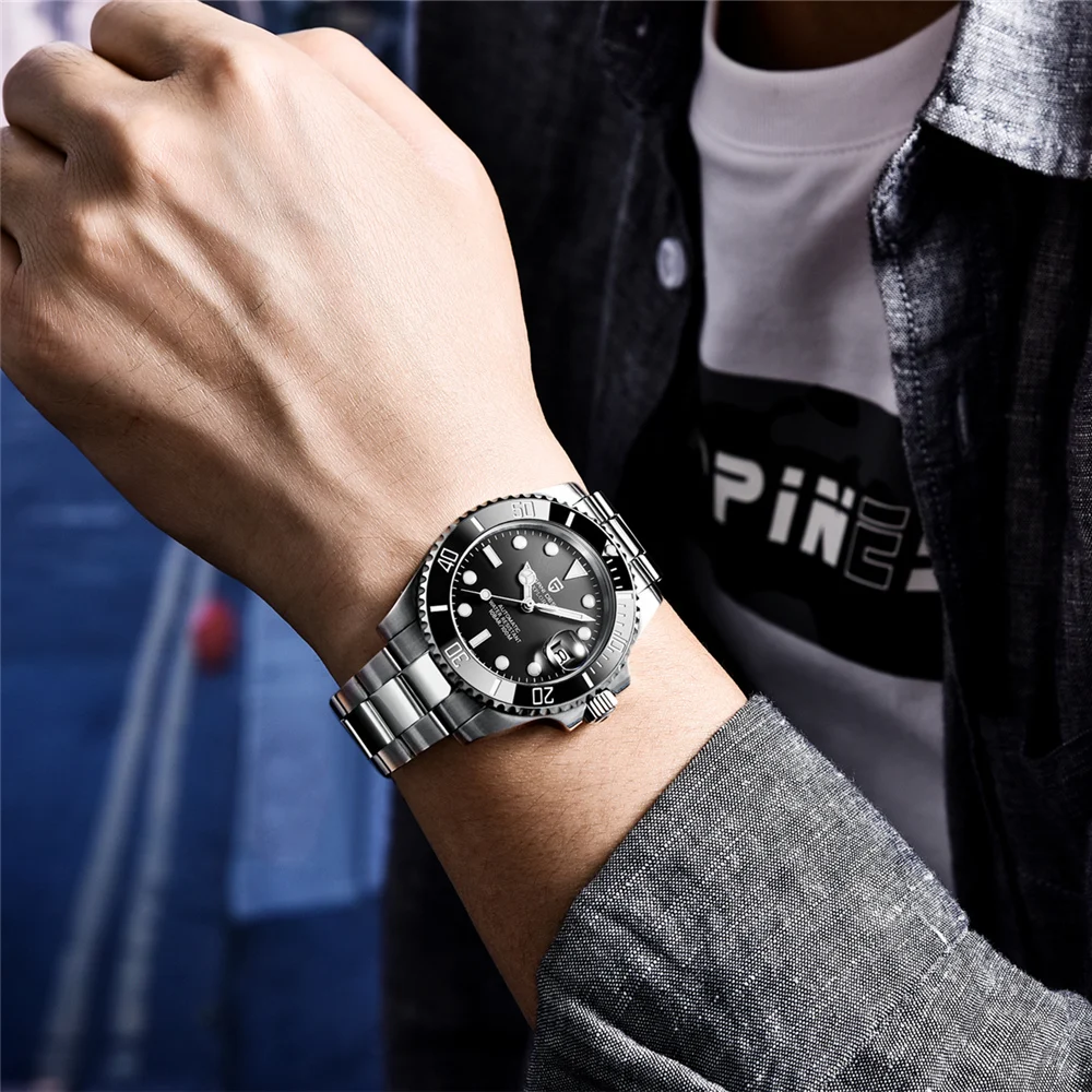 PAGANI DESIGN New 40mm Men Automatic Mechanical Wristwatch Sapphire Glass Stainless Steel Divers Watch Men Watches reloj hombre