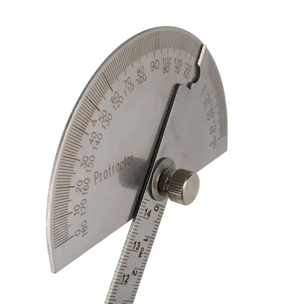 Adjustable 0~180° Stainless steel Protractor 14.5cm Multifunction Roundhead Angle Ruler Mathematics Measuring Drawing Tool 1 Pc