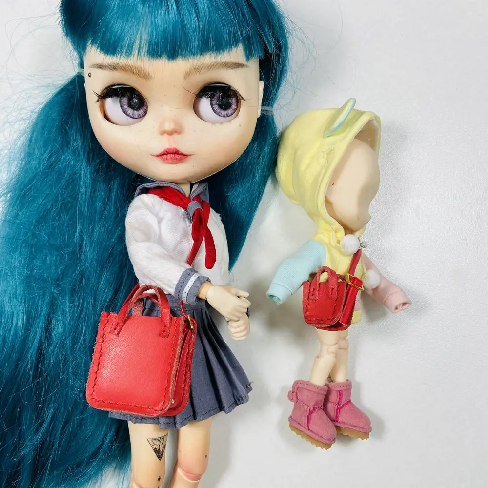 NEW 1/6 Blyth BJD Out-going Bag Black/Red/Brown Leather Handbag for 1/12 OB11 Dolls Accessories