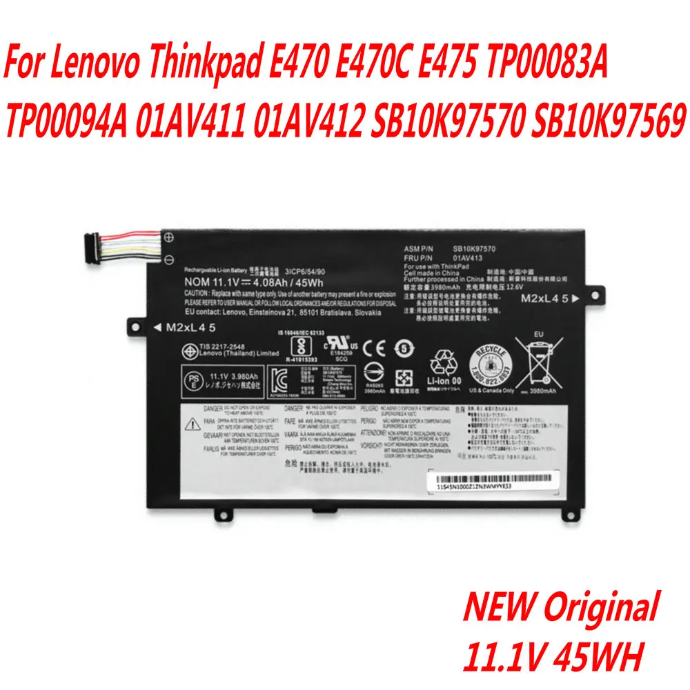 

NEW 01AV413 Laptop Battery For Lenovo Thinkpad E470 E470C E475 TP00083A TP00094A 01AV411 01AV412 SB10K97570 SB10K97569