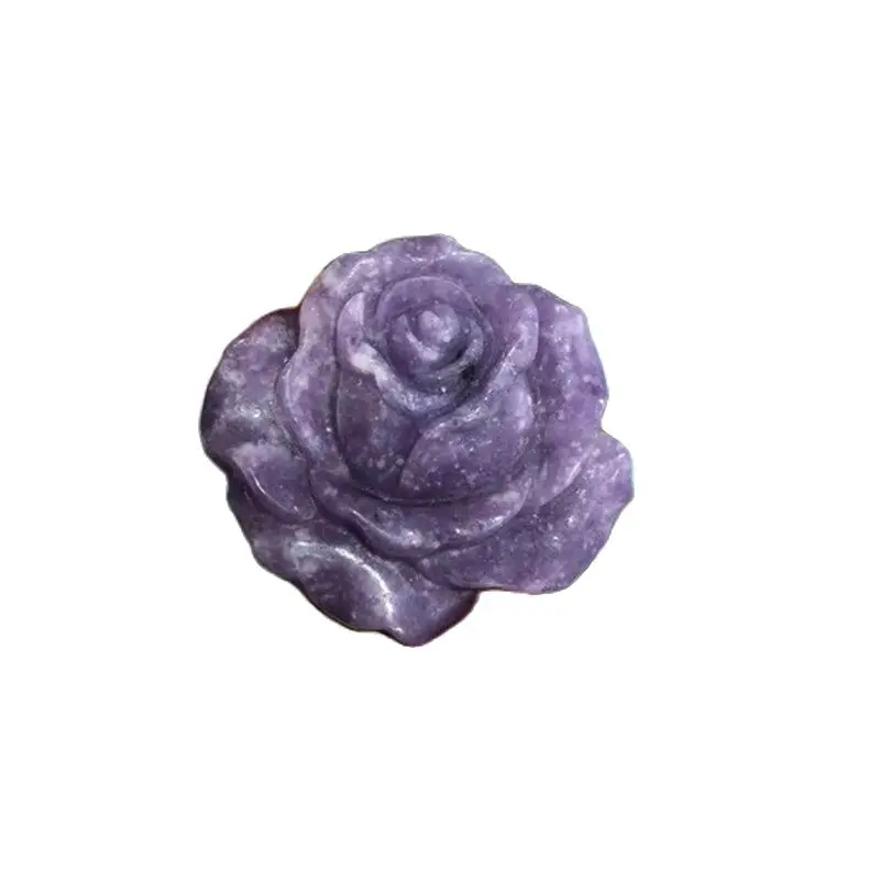 wholesale Hand carved natural purple color lepidolite crystal rose flower for decoration gift