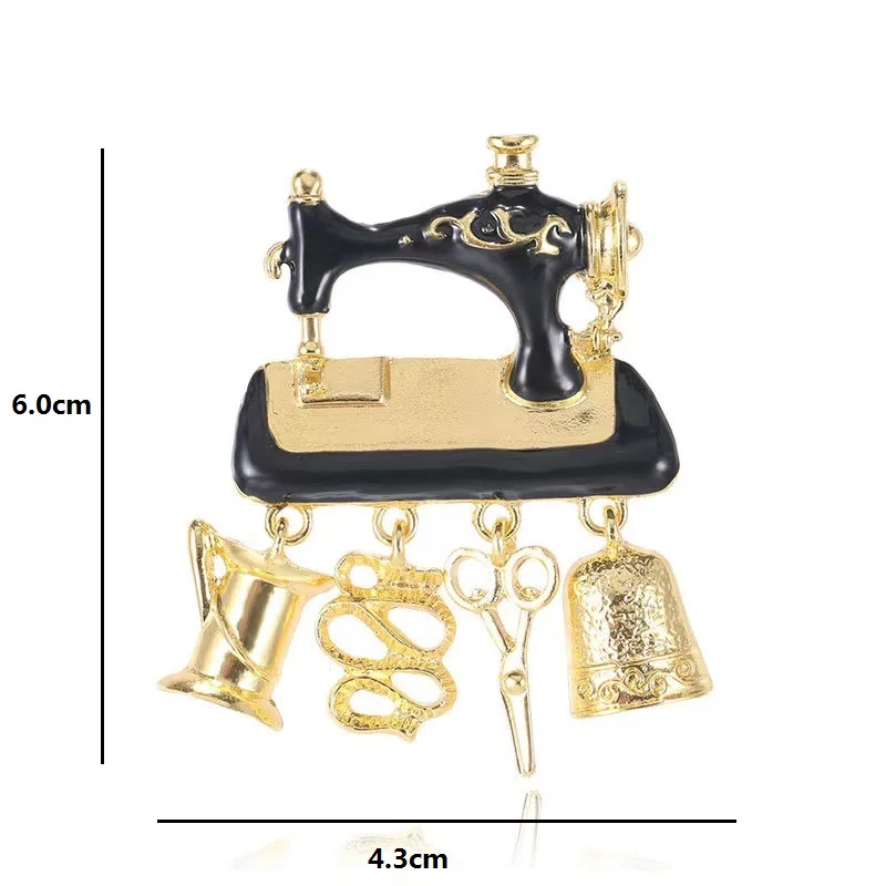 Wuli&baby Sewing Machine Brooches Enamel Scissors Pendant Office Causal Brooch Pins Gifts