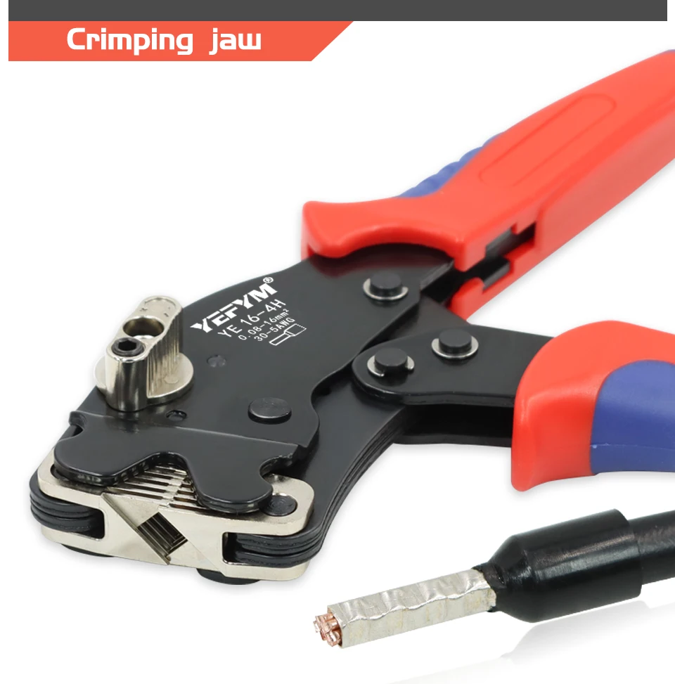 Aderendhülsen-Crimpzange YE 16-4H Rohrklemmen 0,08–16 mm2/30–5 AWG Mini-Zange, Einstellknopf zur Steuerung elektrischer Klemmen YEFYM – Detail 5
