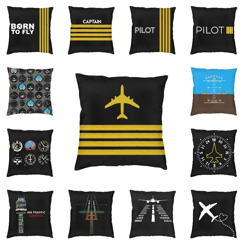 Flight Pilot Captain Stripes Epaulettes Cushion Cover Aviation Aviator Airplane Throw Pillow Case for Living Room Sofa Seat