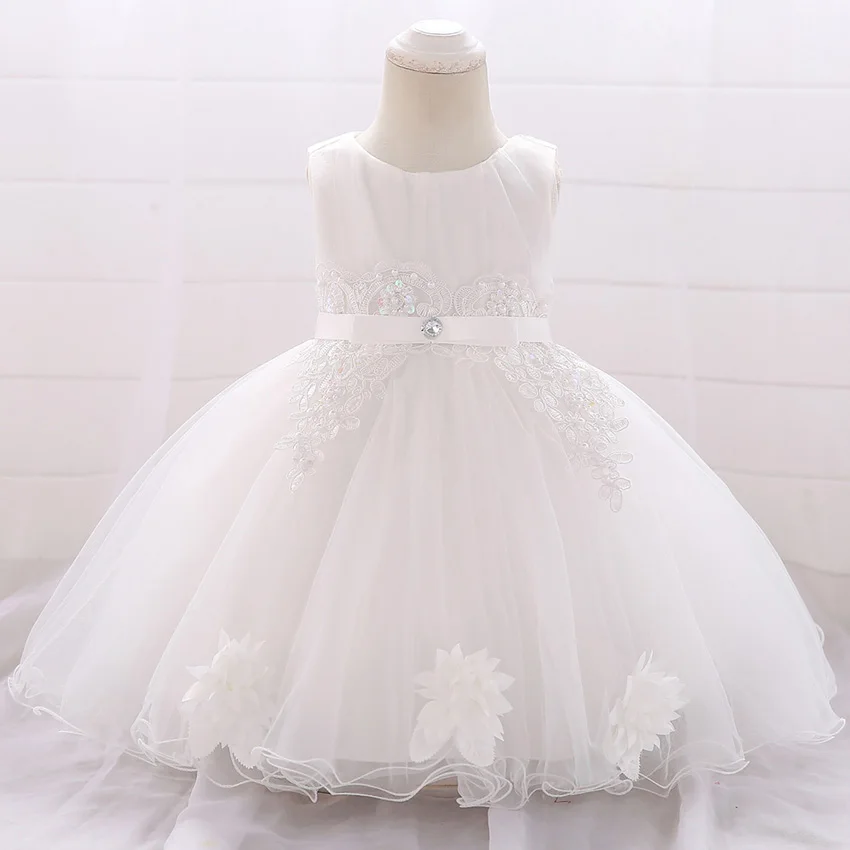 Baby Girl Clothes Flower Bow Lace 1 Yrs Birthday Dress for Girl Toddler Wedding Party Princess Baptism Dresses Evening Prom Gown