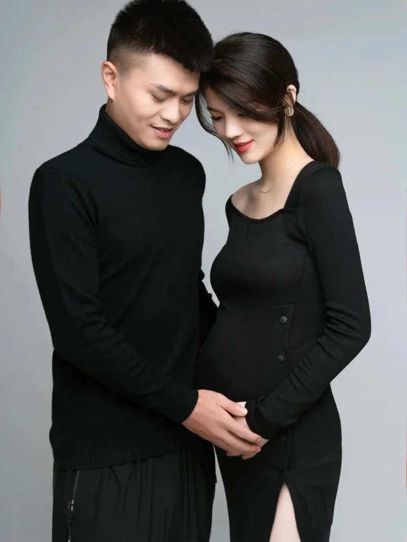 New Couple Pregnant Women's Photo Clothing Black Slim Slim Studio Art Photography During Pregnancy Photo Couple's Clothing