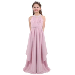 Robe longue d'été en mousseline de soie pour filles, tenue princesse élégante pour fête, spectacle de danse formel, vêtements pour enfants