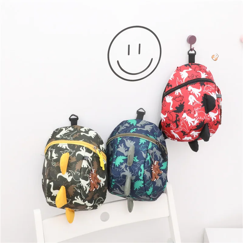 Cute baby dinosaur print safety strap backpack toddler anti-lost bag, comfortable schoolbag toddler anti-lost wrist link