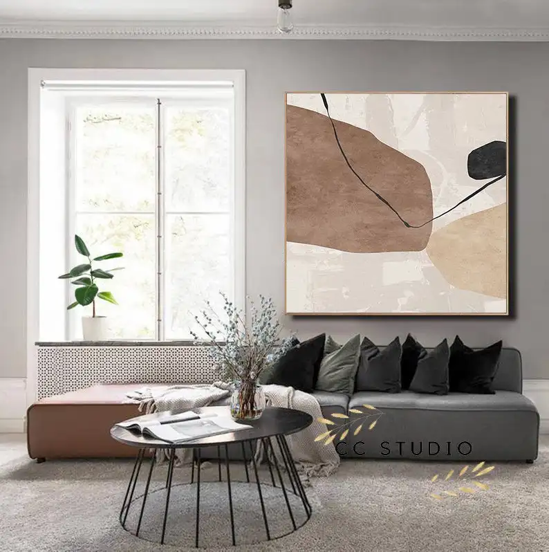 

Oversized Extremely Simple Painting Beige Painting Canvas Art Abstract Painting Black Painting Wall Painting Modern Art Mural