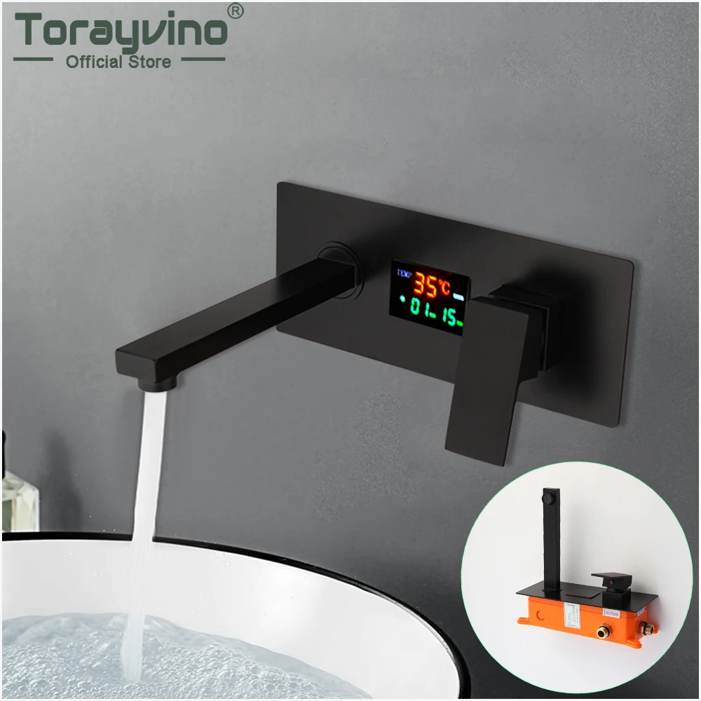 

Torayvino Matte Black Bathroom Faucet Wall Mounted Basin Sink Bathtub Faucet Washbasin Mixer Water Tap With Embedded Box Set