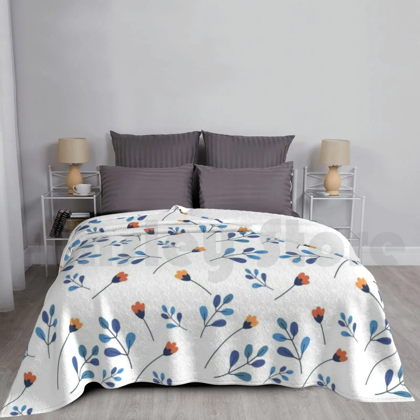 

Blue Floral Flower Pattern Blanket Fashion Custom 775 Flower Floral Water Color Blue Light Blue White Face
