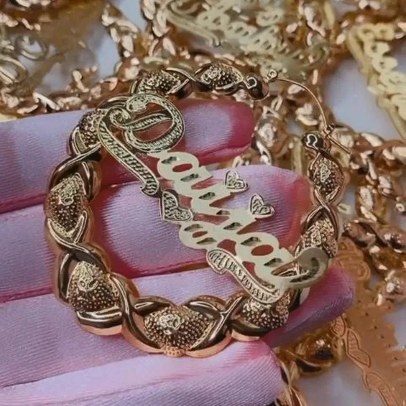 DOREMI Hiphop Sexy XOXO Custom Bamboo Hoop Earrings Personalized Name Earring 3D Hoops Style Custom Earring for Christmas Gift