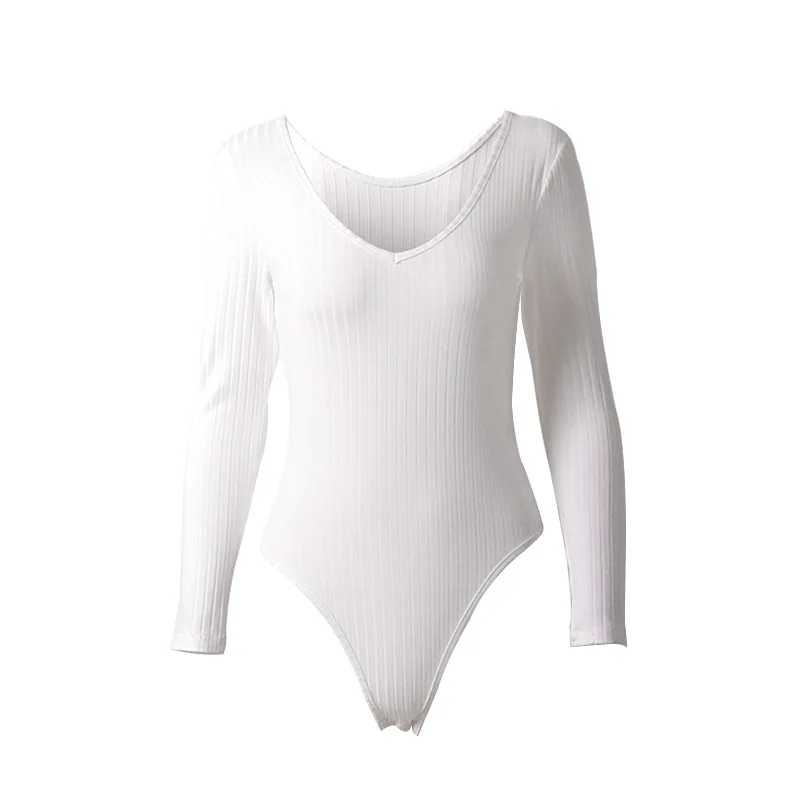 Body acanalado blanco, rojo y negro para mujer, cuerpos elegantes de manga larga con cuello en V, Top Sexy tejido para mujer, ropa de calle femenina