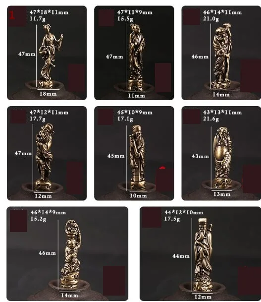 Handmade retro Brass The Eight Immortals Crossing  the Sea statue DIY desktop ornament Miniature Fitting Pendant accessories a52