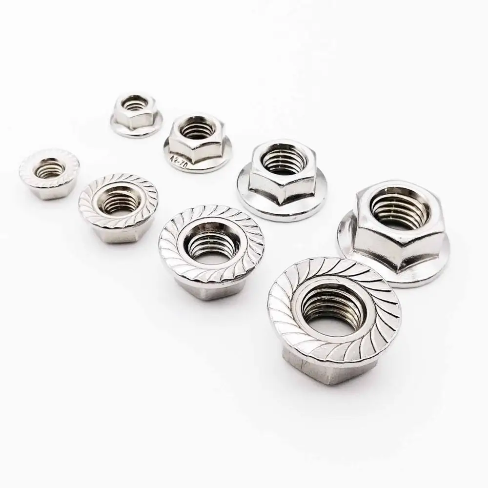 5/50X M3 M4 M5 M6 M8 M10 M12 High Quality Stainless Steel Hexagon Hex Head Serrated Spinlock Flange Nut Locknut Lock Nut DIN6923