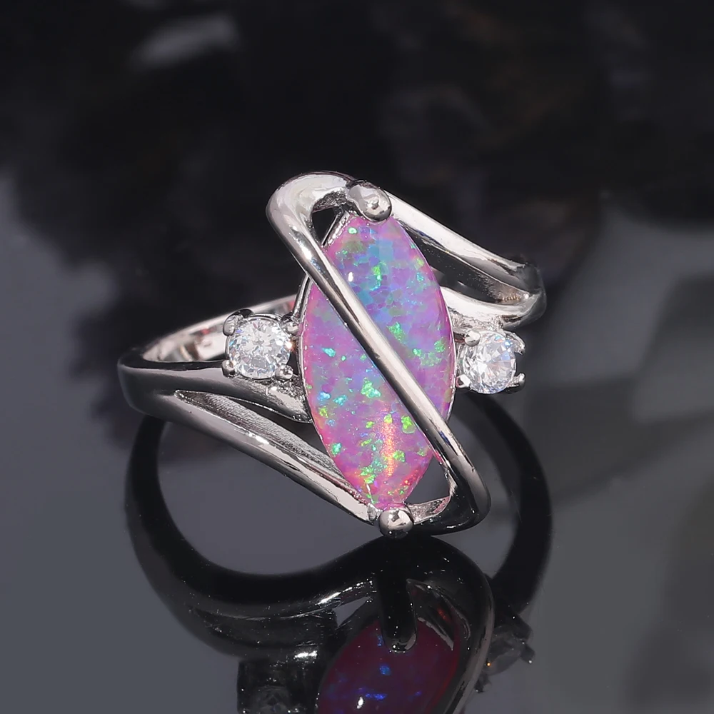 CiNily Created Pink Fire Opal Cubic Zirconia Silver Plated Wholesale Hot Sell for Women Jewelry Ring Size 6-9 OJ7106