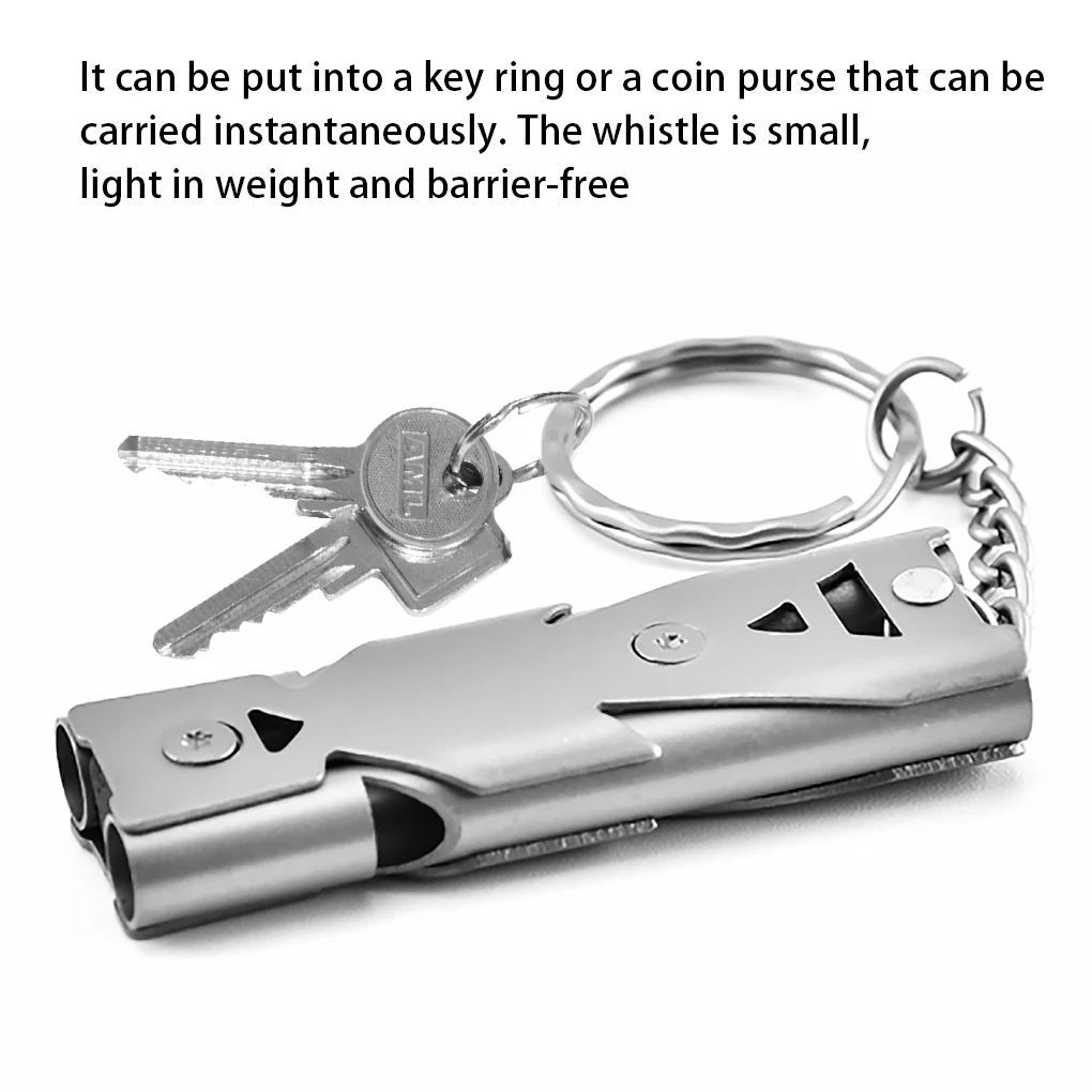 Portable Outdoors 150dB High Decibel Keychain Whistle Stainless Steel Double Pipe Emergency Survival Whistle Multifunction Tools