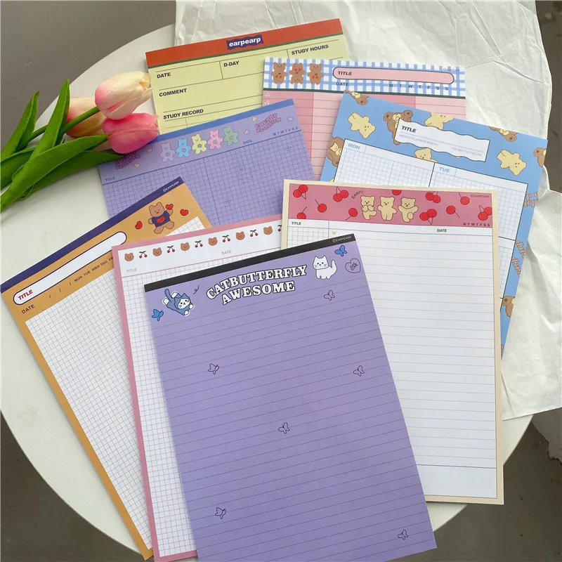 30 Sheets Cherry Cartoon Bear Notebook B5 Memo Pad Kawaii Student Learning Plan Word List To Do List Weekly Planner Stationery