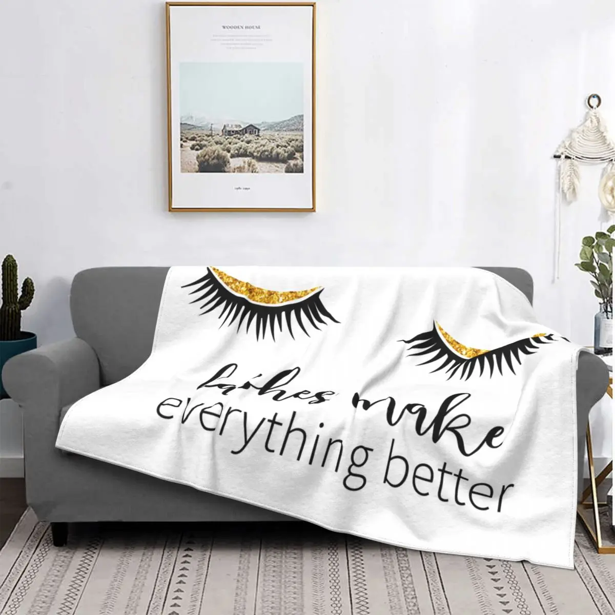 

Closed Eyes Lashes Flannel Throw Blanket Cartoon Beauty Eyelash Blanket for Sofa Outdoor Lightweight Bedroom Quilt