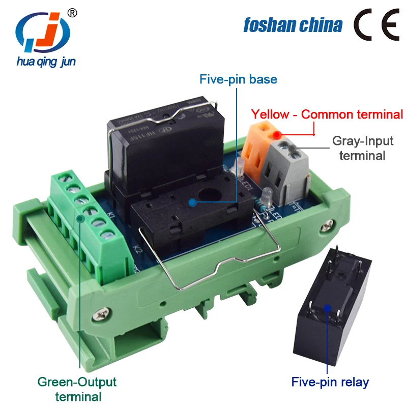 Huaqingjun 2-Channel 1NO 1NC Hongfa Relay Module JQX-115F 24VDC SPDT Relays for PLC Expansion