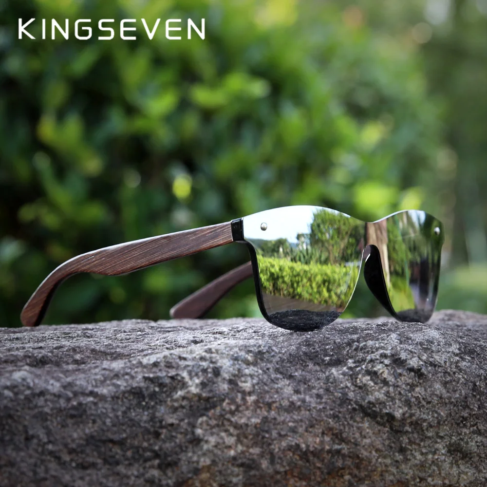 KINGSEVEN-Óculos de sol polarizados de madeira natural para homens e mulheres, hd, lente do espelho uv400, óculos sem aro, moda artesanal