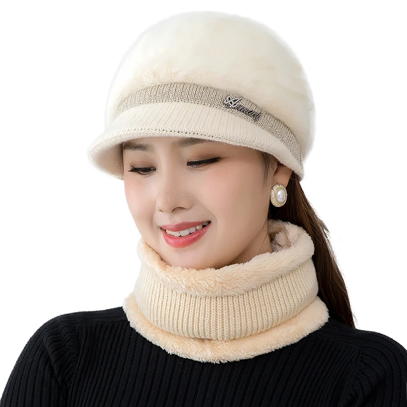 

New High Quality Rabbit Fur Winter Hat For Women Beanies Knitted Cashmere Hat girl Solid Bonnet Femme Winter Caps