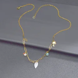 European And American Ins Light Luxury Holiday Style Women's Titanium Steel Necklace Coconut Pearl Exquisite Design Net Red