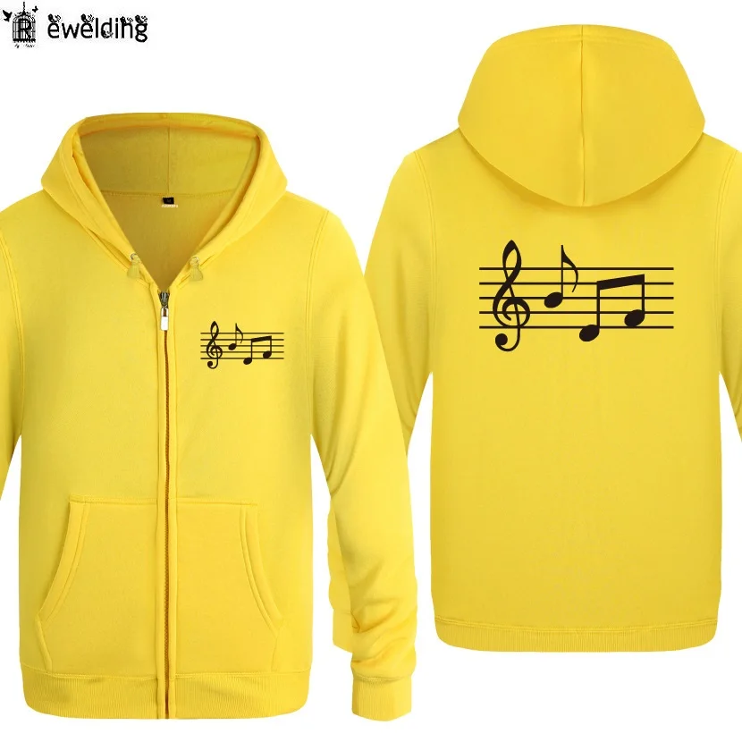 Winter Zipper Hoodies Men MUSIC NOTES Printed Mens Hoodie Hip Hop Fleece Long Sleeve Rock Man's Jacket Sweatshirt Skateboard New