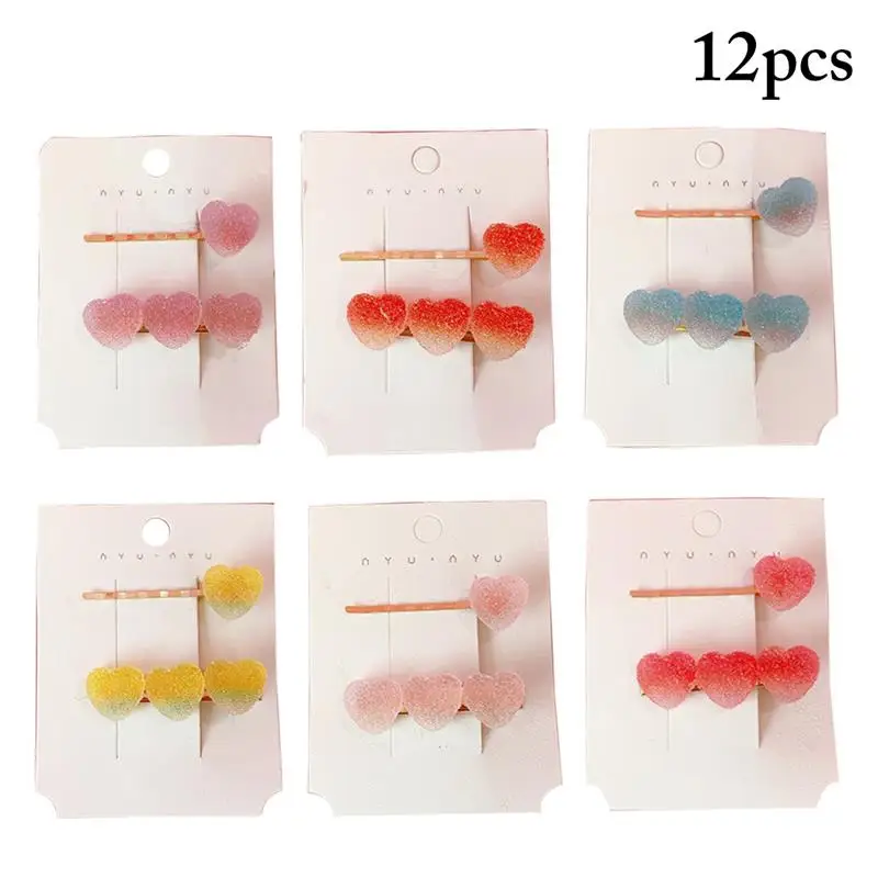 

coxeer 12Pcs/Lot Colorful Hair Clips Lovely Novelty Heart Shape Hair Pin Bobby Pin For Girls Women Hair Accessories