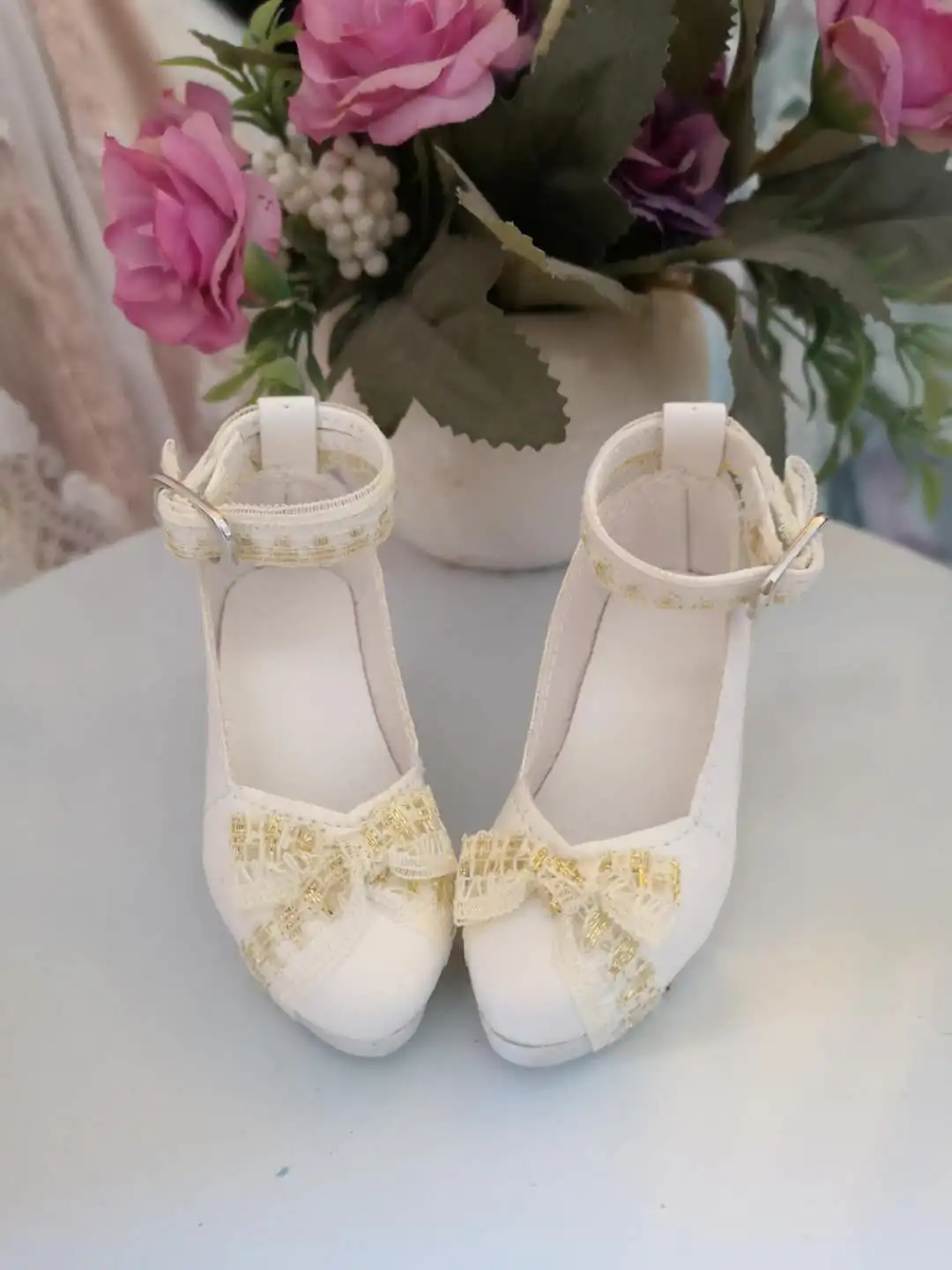 

BJD doll shoes Suitable for with 1/3 SD DD size fashion lace bow white PU high heels doll accessories