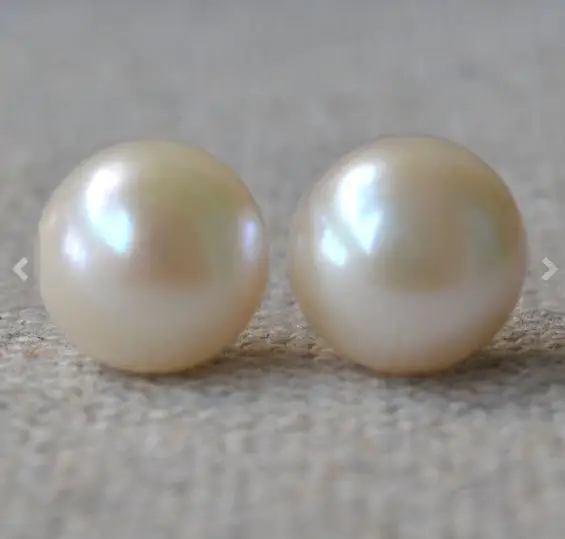 Classic Real Pearl Earring 11.5-12mm Ivory Huge Genuine Freshwater Pearl Stud Earrings S925 Silvers Jewelry Charming Women Gift