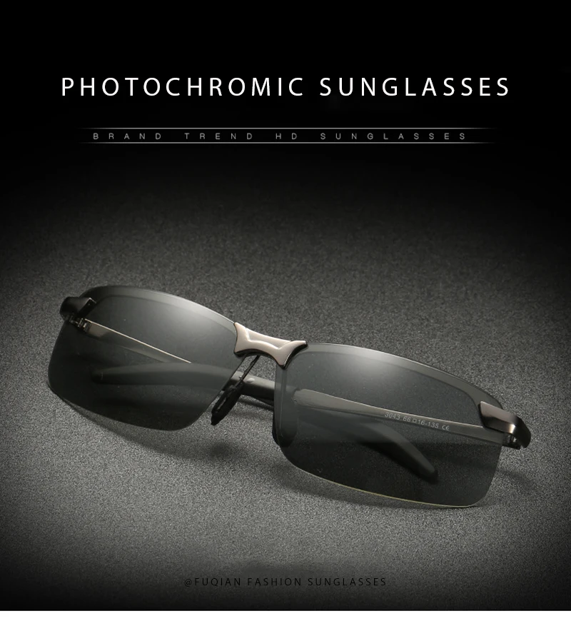 Halbrahmen Photochrome Sonnenbrille Männer Frauen Vintage Metall Polarisierte Sonnenbrille Für Männliche Nachtsicht Driving Shades – Detail 2