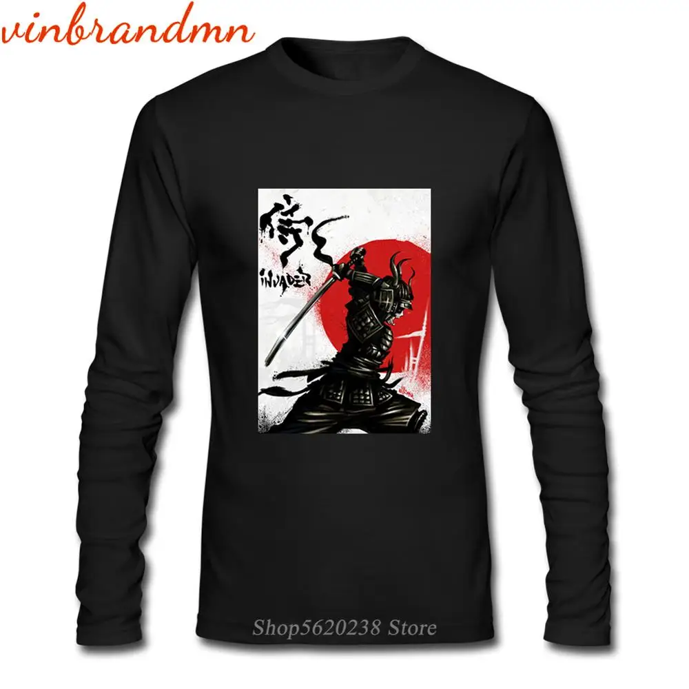 Samurai Men's Long Sleeve T Shirts Japanese Rurouni Samurai T-Shirt Samurai Ronin Blade Graphic Tee Shirts Samurai Oversized Tee