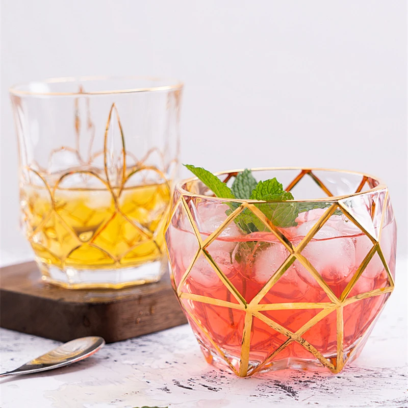 

Whiskey Glass European Vintage Gold-Edged Crystal Glass Vodka Cup Short Leg Home Bar Beer Flute Champagne Glass Classical