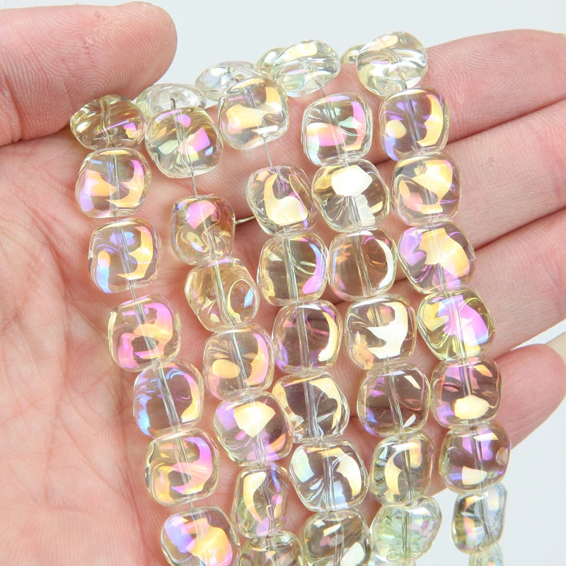 1 Strand 60PCS 11mm Corrugated AB Shiny Glass Beads DIY Bracelet Earrings Jewelry Making Supplies Irregular Crystal Beads