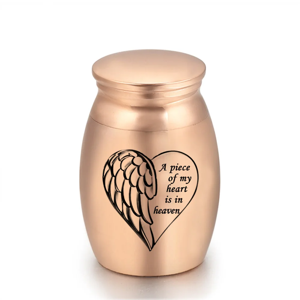 A Piece of My Heart is in Heaven Engraved Mini Cremation Ashes Urns Aluminum Alloy Urn Funeral Casket Memorial Angel Keepsake