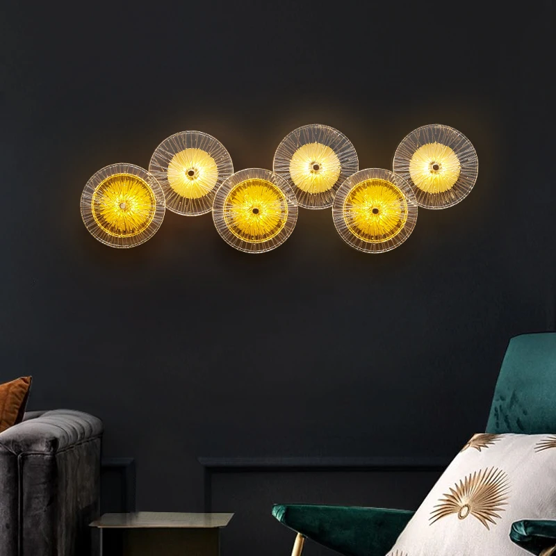 FKL Modern Round Crystal Wall Lamp Glass Combination For Living Room Nordic TV Background LED Lights Bedside Corridor Aisle