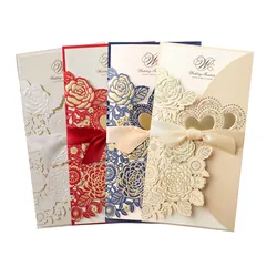 5/10Pcs Laser Cut Wedding Invitations Card Love Heart Customize Greeting Cards with Ribbon Bridal Shower Wedding Party Supplies