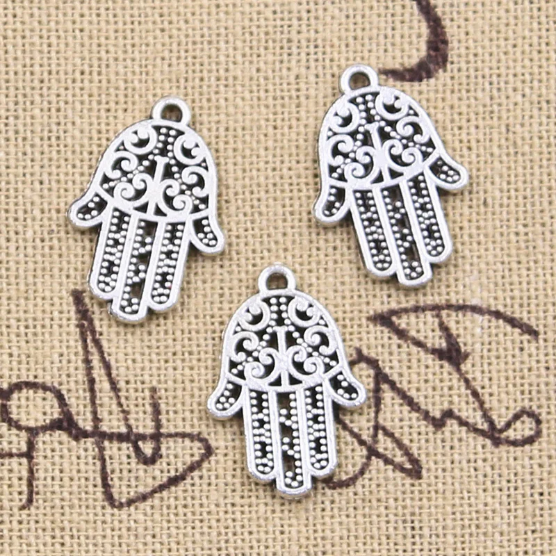 30pcs Charms Fatima Hand Hamsa Palm Protection 20x14mm Antique Bronze Silver Color Pendant DIY Making Findings Tibetan Jewelry